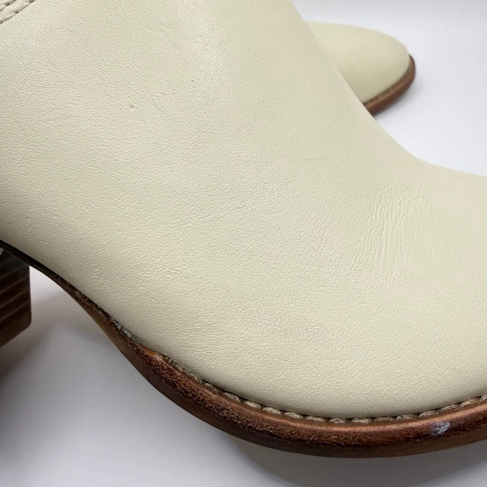Madewell Woman's Harper Ivory Bone Leather Slip On‎ Stacked Block Heels- Size 8